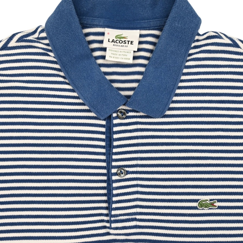 100% Cotton VTG Lacoste Mens Striped Polo Shirt Blue White Reg Fit Devanlay Sz 6
